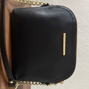 Black Crossbody Bag with Gold Accents